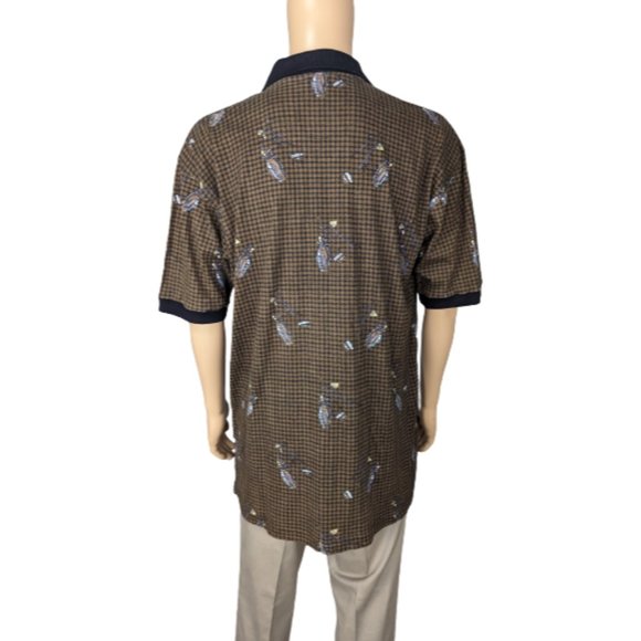 Sauce by Berne Vintage Brown and Black Houndstooth Golf Themed Polo Shirt L - Picture 6 of 9